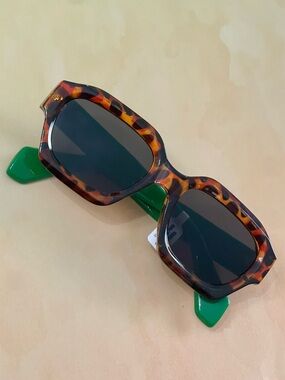 Free People Retro Square Tortoiseshell Sunglasses with Green Arms